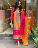 Multicolored bandhani print with Stone work and Dupatta