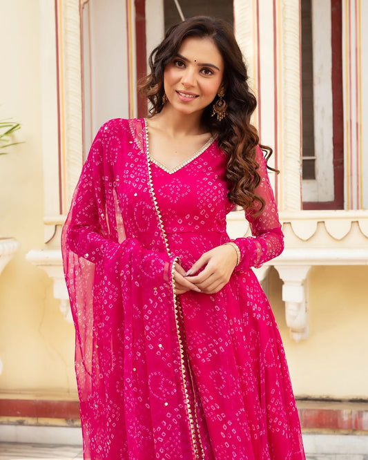 Pure Georgette Bandhani Anarkali Kurti Set