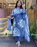 Printed Blue Cotton Beautiful Suit Set