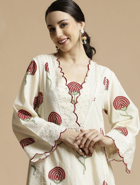 Premium Floral Print A-line Dress Cotton Kurta Palazzo Set