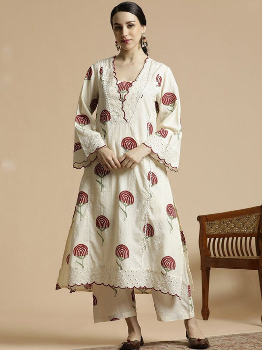 Premium Floral Print A-line Dress Cotton Kurta Palazzo Set