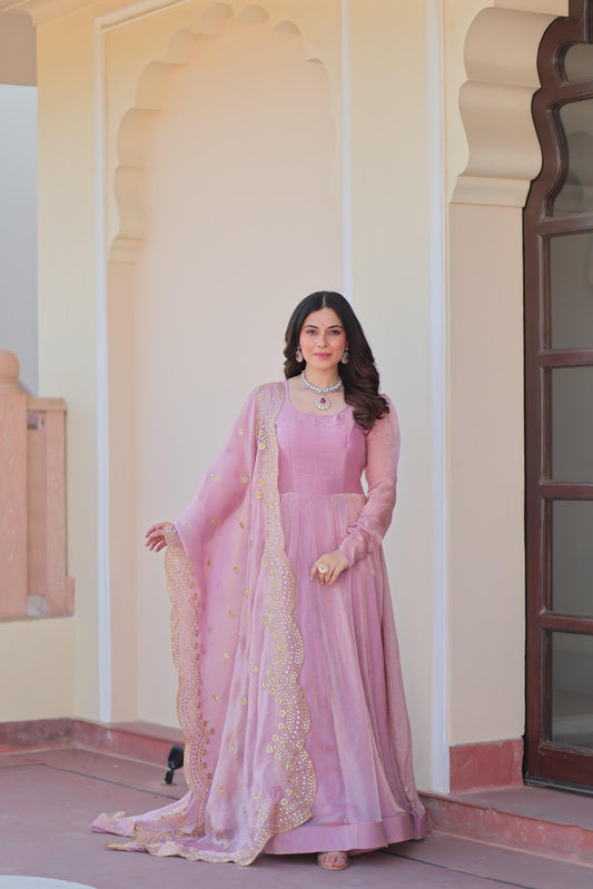 Fancy Chiffon Anarkali Gown With Dupatta