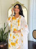 White Yellow Color Printed Georgette Shalwar Kameez