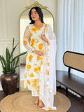 White Yellow Color Printed Georgette Shalwar Kameez