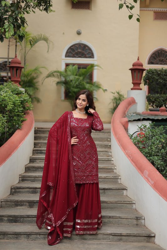 Premium Designer Readymade Top-Sharara-Dupatta