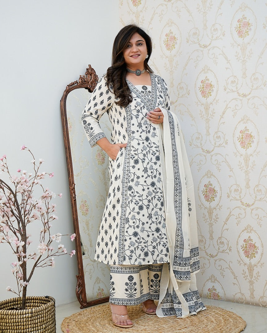 Flower Cotton Dupatta Pant Set