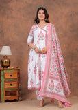 Pinkish Hand Block Print Cotton Full Flair Anarkali Sets