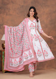 Pinkish Hand Block Print Cotton Full Flair Anarkali Sets