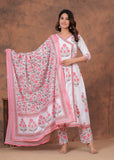 Pinkish Hand Block Print Cotton Full Flair Anarkali Sets