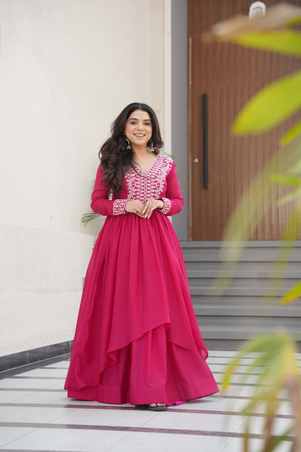 Aquish Readymade Gown With Double Flaired