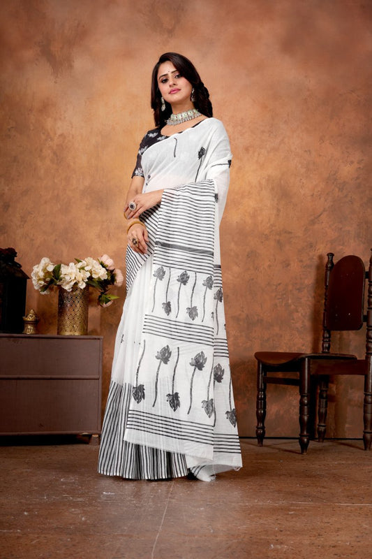 Digital Linen Print Saree