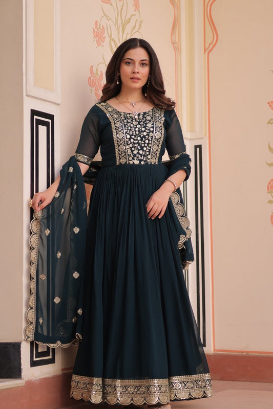 Harsha Embroidery Gown With Dupatta Set