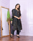 Cotton Printed Black Color Silk Kurti Pant Set