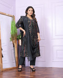 Cotton Printed Black Color Silk Kurti Pant Set