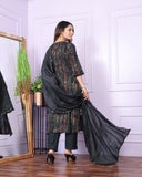 Cotton Printed Black Color Silk Kurti Pant Set