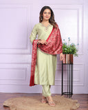Cotton Pista Silk Kurti Pant Set
