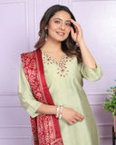 Cotton Pista Silk Kurti Pant Set