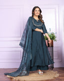 Cotton Russian Silk Navy Blue Silk Kurti Pant Set