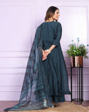 Cotton Russian Silk Navy Blue Silk Kurti Pant Set